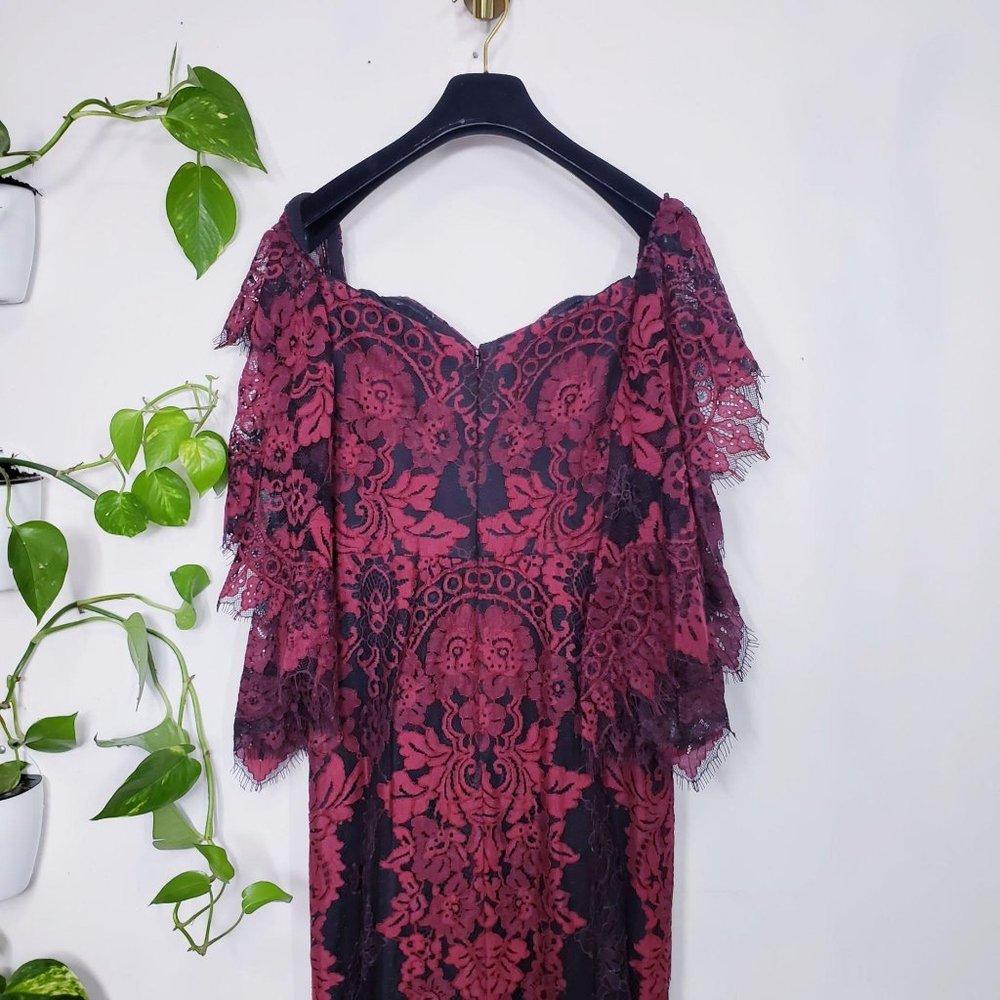 $985 NWT Badgley Mischka Burgundy Lace Trumpet 4 S - Picture 10 of 13